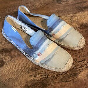 Soludos x Jeff Divine Womens Espadrille Flat Sz 10 Blue Beach Print Slip On Shoe
